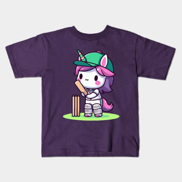 Cute unicorn Cricketer Kids T-Shirt by fikriamrullah